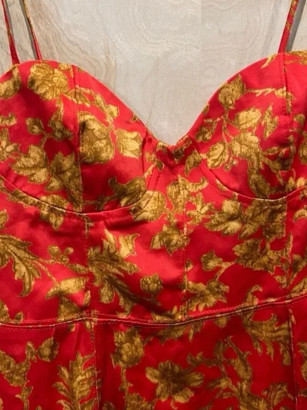 Urban Outfitters Red Floral Satin Cowl Neck Mini Dress Size Small - Image 4
