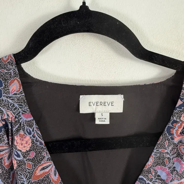Evereve Olympia Black Purple Floral Dress Long Sleeve Ruffle Boho Womens Small - Image 4