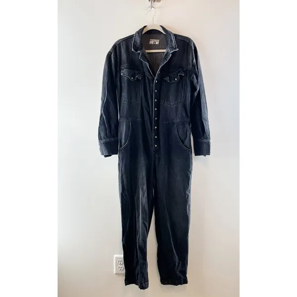 Free People Townes Straight Leg Coverall Jumpsuit Black Denim XS - Image 2