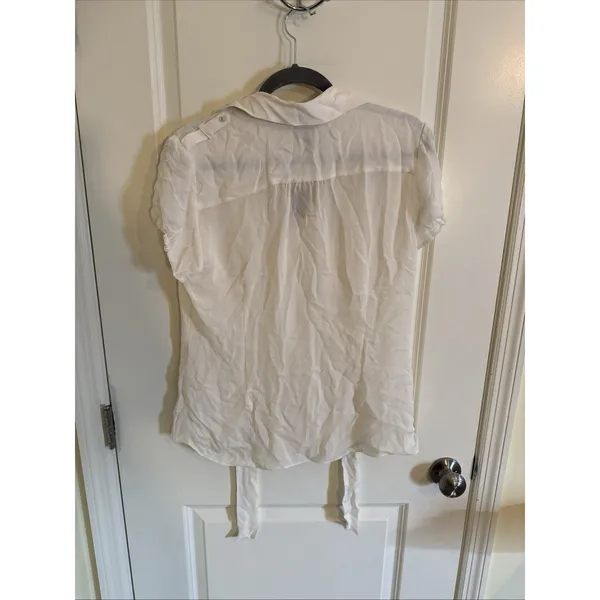 White House Black Market Silk Stretch Button Up Shirt Blouse Ivory Size 14 NWT - Image 5