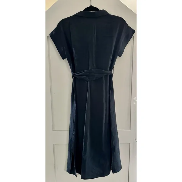 ZARA Basic Navy Blue Shirt Dress Midi Button Front Belted Womens XS - Image 5