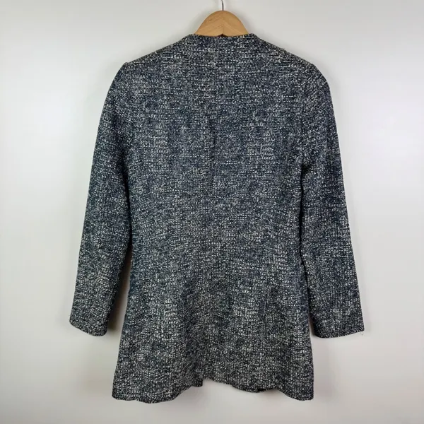 Zara Basic Collection Textured Knit Tweed Blazer Jacket‎ Medium Blue Office Chic - Image 5