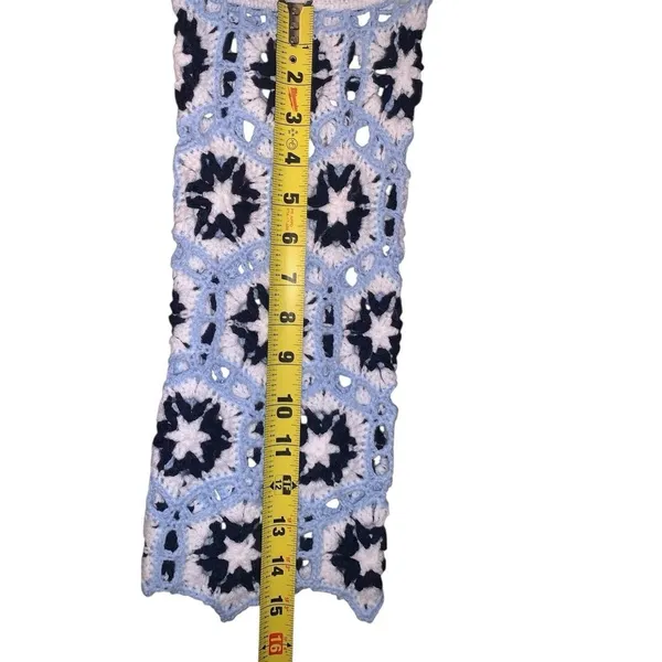 Altar'd State Granny Square Crochet Sleeve Boho Sweater XXS White‎ Blue - Image 6