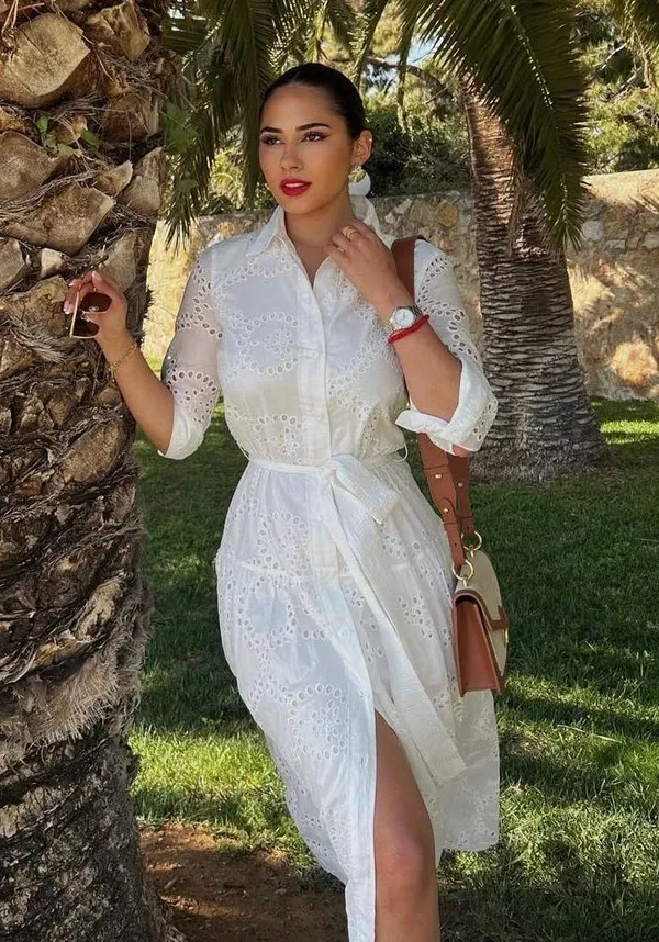 ZARA white lace long sleeve maxi dress with waist belt boho summer vacation - Image 4