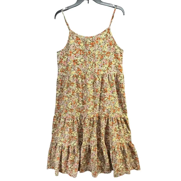 By The River Tiered Midi Dress L Multi Green Ditsy Floral Strappy Cottage Boho - Image 2