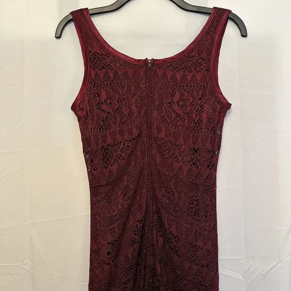 City Triangles Size 5 Burgundy Red Crochet Bodycon Maxi Dress Vintage‎ 90s - Image 5