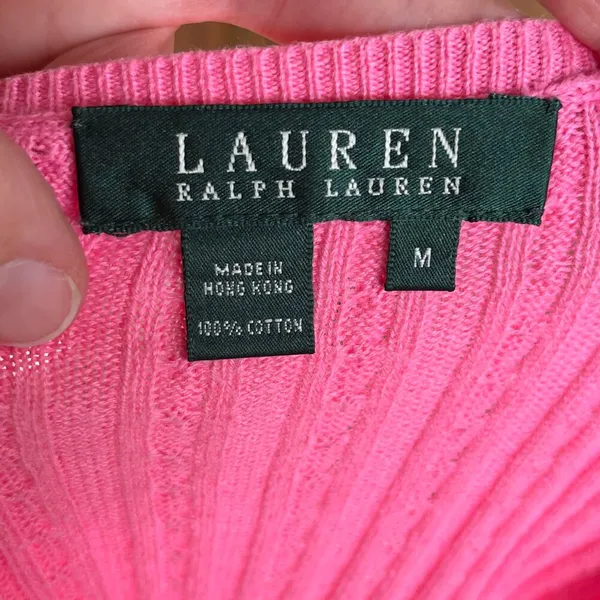 Lauren Ralph Lauren Women's Pink 100% Cotton Mini Cable Knit Sweater Size M - Image 6