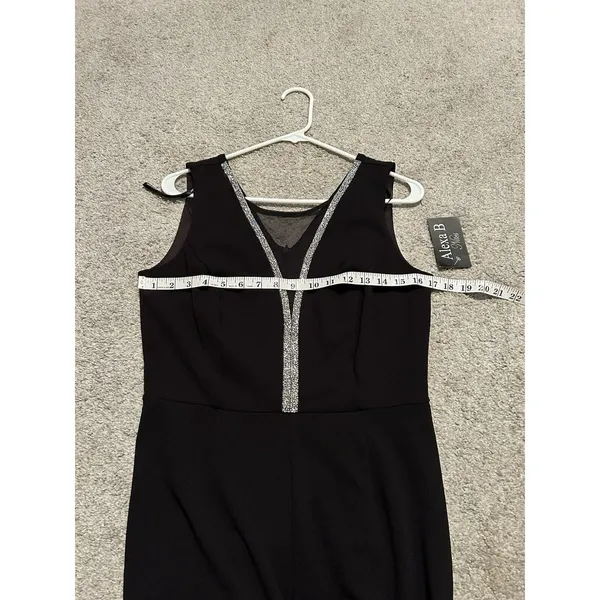 ALEXA B Nite Women's‎ Jumpsuit Sz 8 Sleeveless V Neck Jeweled Sequin Mesh Black - Image 4
