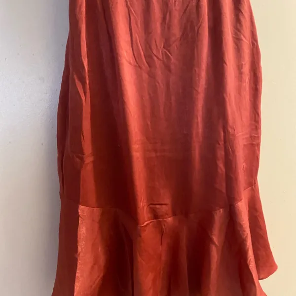 Vine & Love Womens Midi Skirt M Medium 27” Rust Brown Ruffled Front Ruffles - Image 4