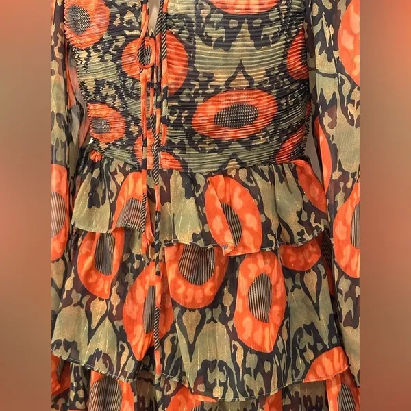 NWT Beulah Style Naiya Floral Dress XS Green Garden Party Fall Ruffle Wedding - Image 6