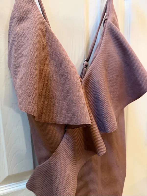 NWT Cupshe brown Ruffled Spaghetti Strap Mini Dress size xl - Image 2