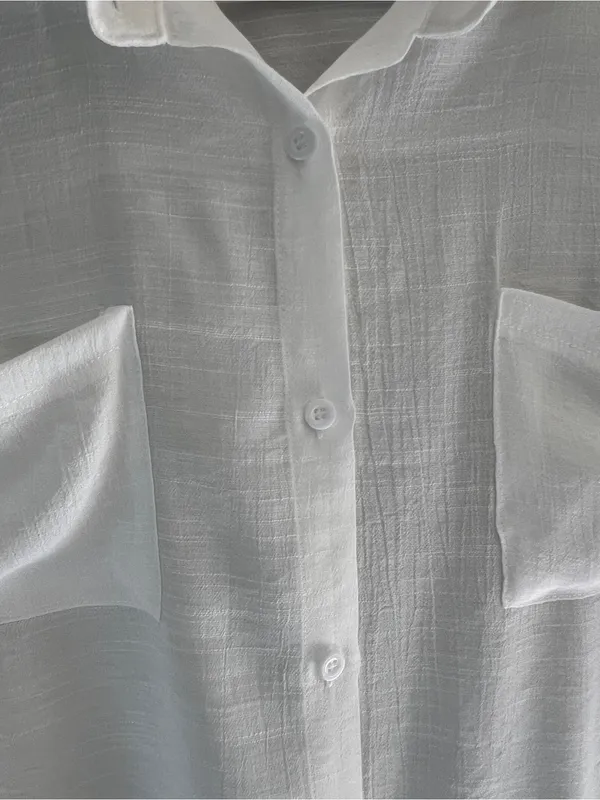 BSUBSEACH White Sheer Button Down Long Sleeve Swimsuit Beach Cover Up One Size - Image 9