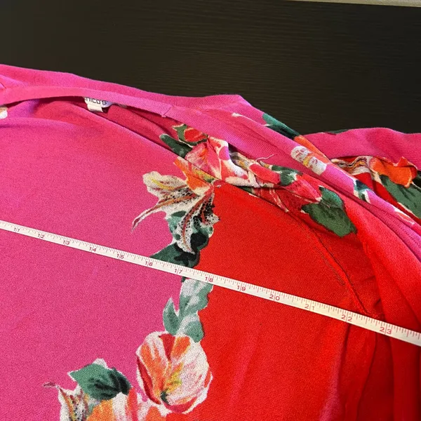 Chico's Floral Colorblock Open Front Cardigan Pink Red Longline Sweater XL‎ - Image 11
