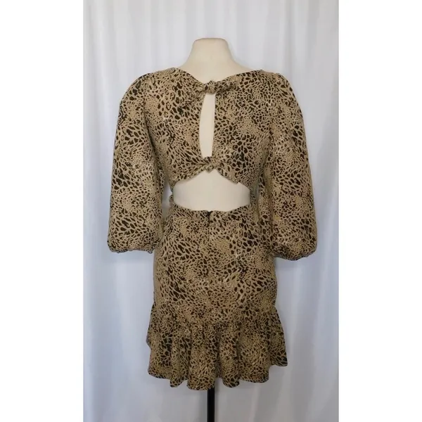 Anthropologie MAEVE Knit Cut-Out Mini Dress Leopard Animal Print Size Party 12 - Image 8