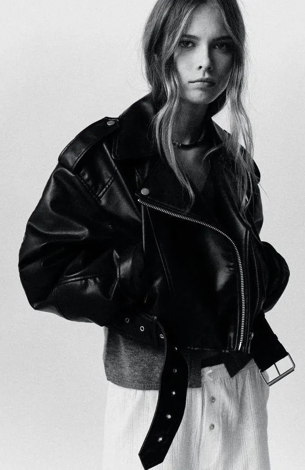 ZARA jacket biker faux leather cropped coat - Image 11