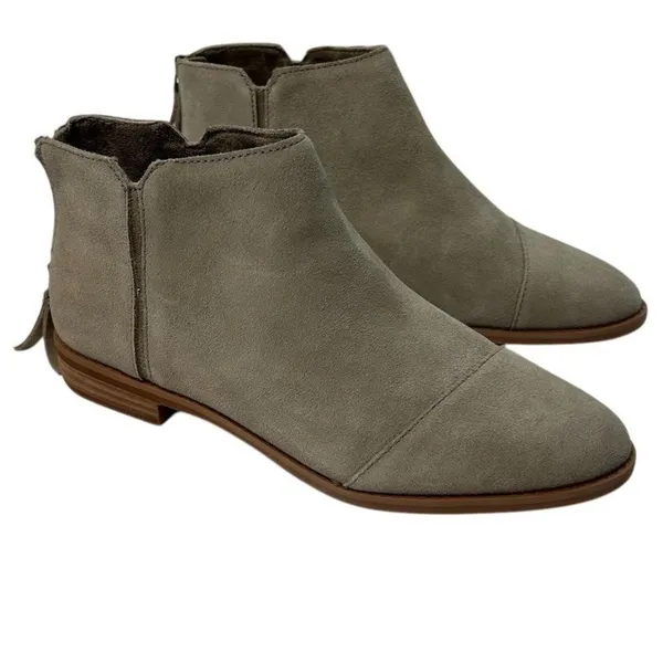 TOMS Women's Rylie Ankle Bootie Taupe Gray Natural Suede Size 8‎ Round Toe Zip - Image 12