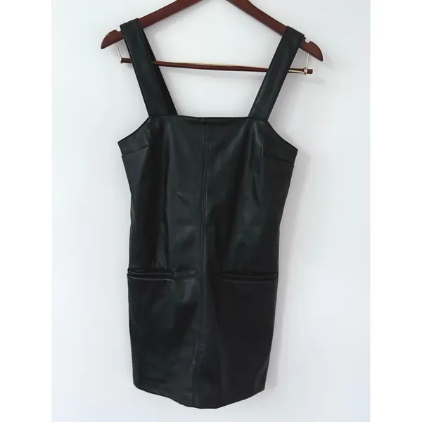Abercrombie & Fitch Women's Black Faux Leather Sleeveless Shift Mini Dress Sz XS - Image 3