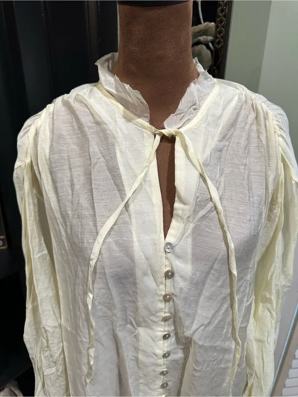 Seraphina Light‑Yellow Boho Blouse with Seashell Buttons Size Large Yellow - Image 2