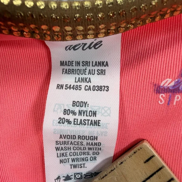 Aerie High Waisted Full Coverage Bikini Bottom Swim Size Small Pink Gold Trim - Image 6