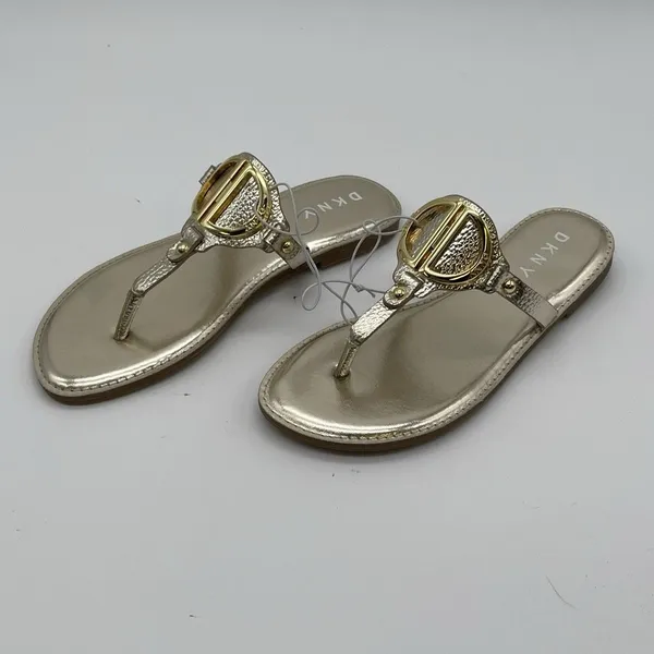 NWOT DKNY Flat Sandals Women's Size 6 Metallic Gold Flip Flop Thong New Slip‎ On - Image 3