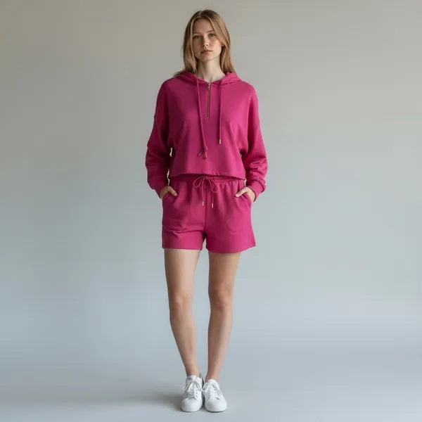 La Blanca Resortwear Pink 2 Piece Set Quarter Zip Crop Hoodie & Shorts LB3VB51 S - Image 11