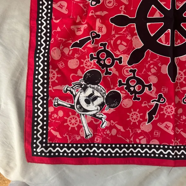 Disney Pirate Mickey Mouse Red Bandana 21"‎ Cotton Square Scarf Skull Crossbones - Image 7
