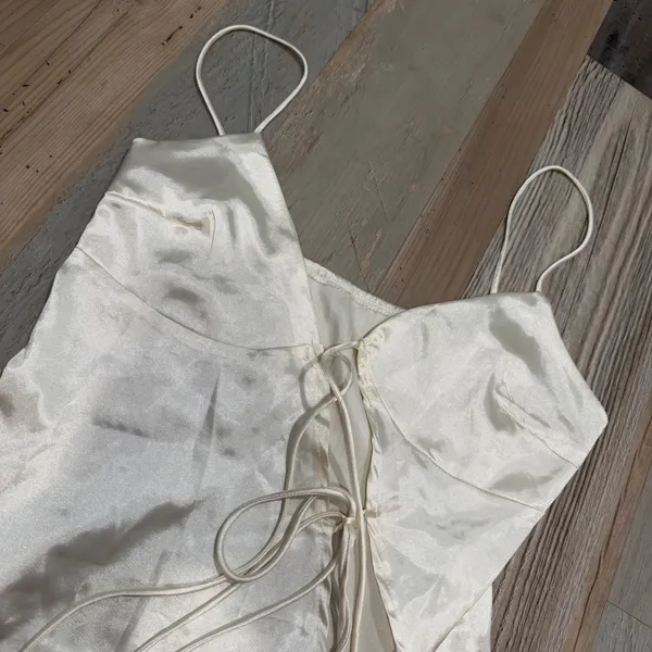 Satin Tie Front Cami Size S Ivory/buttercream Spaghetti Strap V-Neck Sexy Boho - Image 2