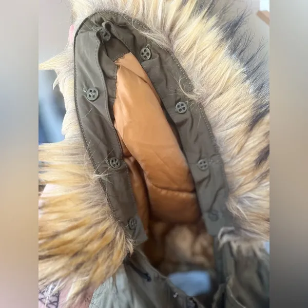 Aeropostale XS Olive Parka Gorpcore Granola Faux Fur Utility Jacket - Image 9
