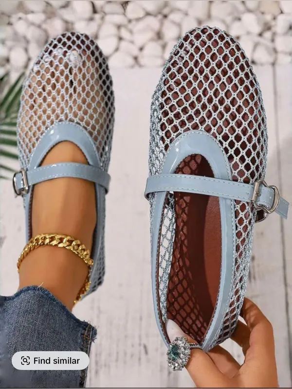 SheIn Light Blue Mesh Mary Jane Flats - Women - Image 2