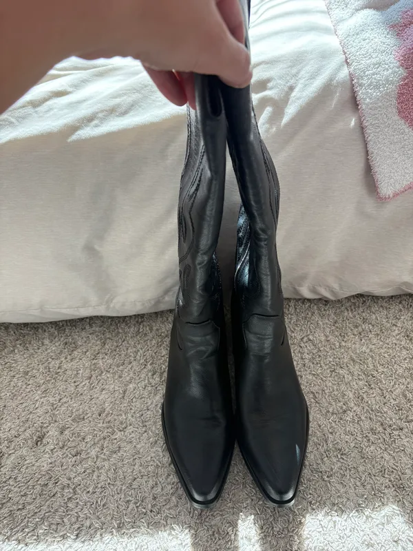 Amazon Black Pointed Toe Knee High Cowboy Boots - Image 7
