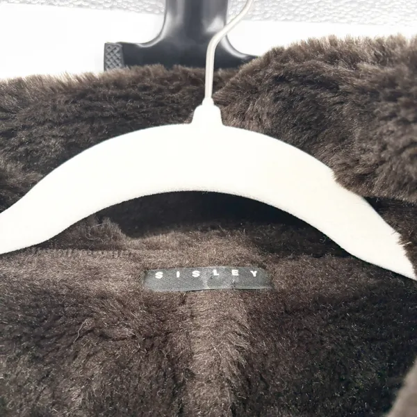 Sisley Womens Brown Faux Suede Fur Lined Aviator Cabin Rustic Jacket Size 42 - Image 2