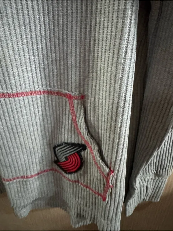 Women’s 4her Portland Blazer Rip City Gray Waffle Knit Hoodie with Red Graphic - Image 2