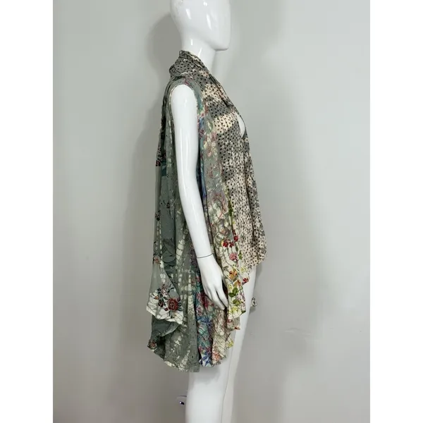 Women’s Floral Patchwork Kimono Duster Vest Cover Up Boho Hippie Size L/XL NWT - Image 6