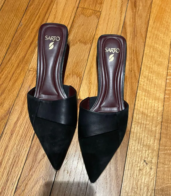 Franco Sarto Dune Leather Kitten Slip On Mules Sandals Pumps Heels coastal Pointed Toe Low Heel - Image 2