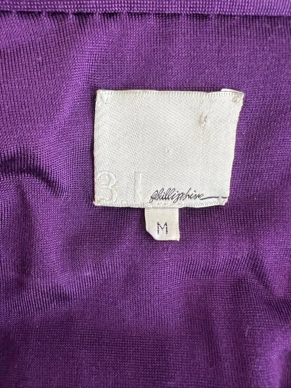 3.1 Phillip Lim Plum Purple Silk Blend Draped Ruched V Neck Midi Dress M - Image 5