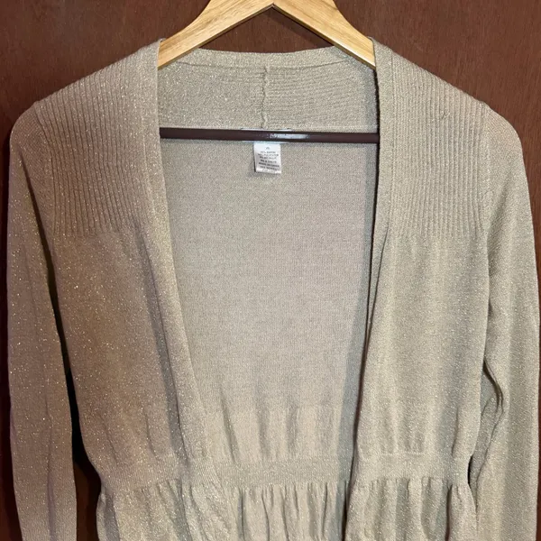 Y2K Cache Women's Beige Shimmer Cardigan Sweater XS - Image 4