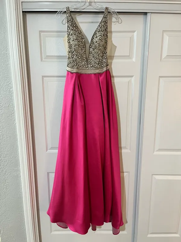TERANI COUTURE Magenta Embellished Fit and Flare Prom Dress - Image 3