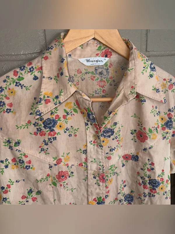 Vintage 1970s Womens Wrangler Floral Western Shirt M Flaws - Image 3