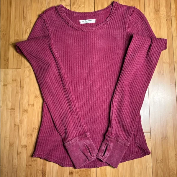 FREE PEOPLE We The Free Womens Roll With It Ribbed Distressed Thermal Shirt|Sz:S - Image 11