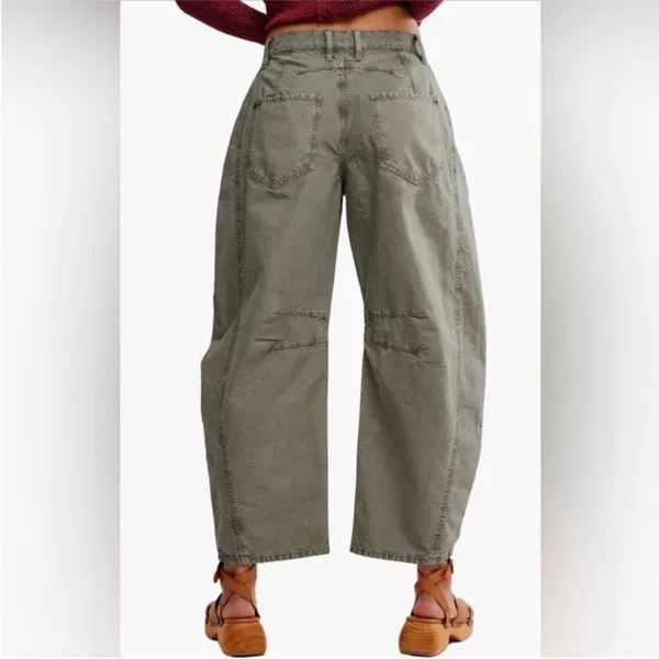 Free People Good Luck Barrel Leg Pants in Olive Green 24 - Image 7
