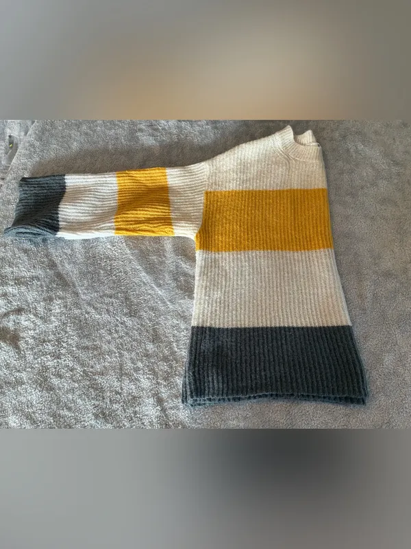 Women’s bp Striped Crewneck Cropped Sweater - Mustard, Cream & Charcoal Size M - Image 5