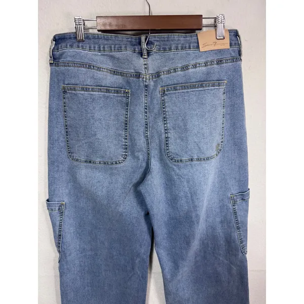 Seven7‎ Size 14 Wide Leg Cargo Jeans Y2K Utility Denim Light Wash Boho - Image 6