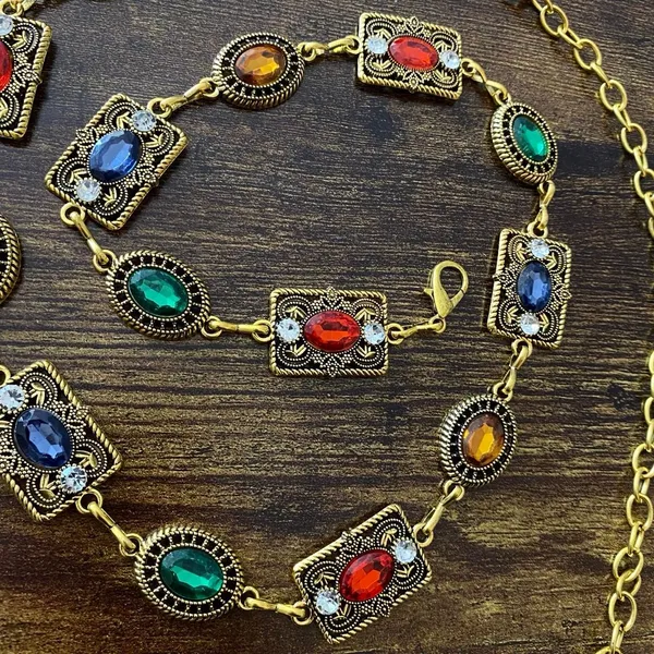 Women's Gold Colorful Jewel Chain Belt, Fits 26-43 Inches, X7GA1396 - Image 6