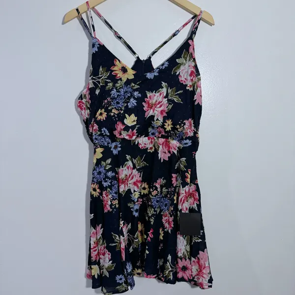 NWT Lulus Floral Fit & Flare Dress Crisscross Back Mini Summer Cottagecore Large - Image 3
