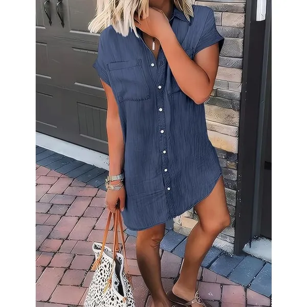 NWT ~ Women's Denim Look Casual Mini Cotton Blend Short Shirt Dress ~ MEDIUM - Image 3
