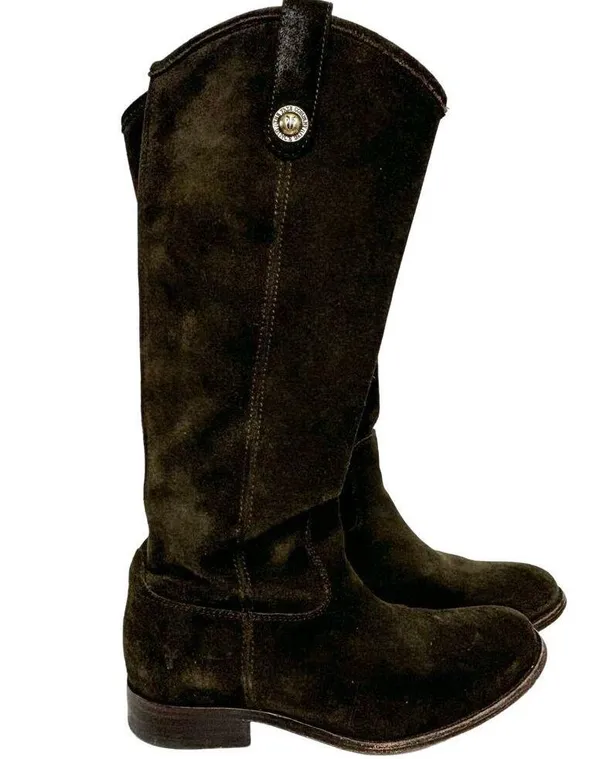 Frye Melissa Button Green, Fatigue Suede Tall Riding Boots 6 - Image 3