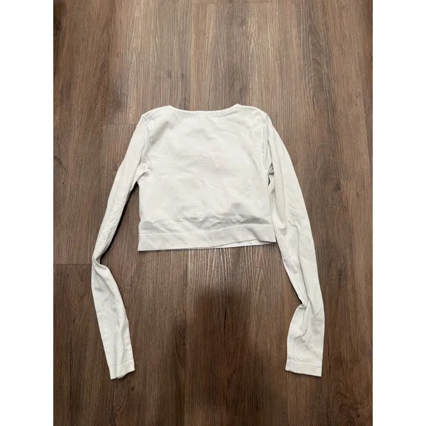 Lululemon Ebb to Street Long Sleeve Crop Top White Ribbed Knit‎ Size 4-6 - Image 3