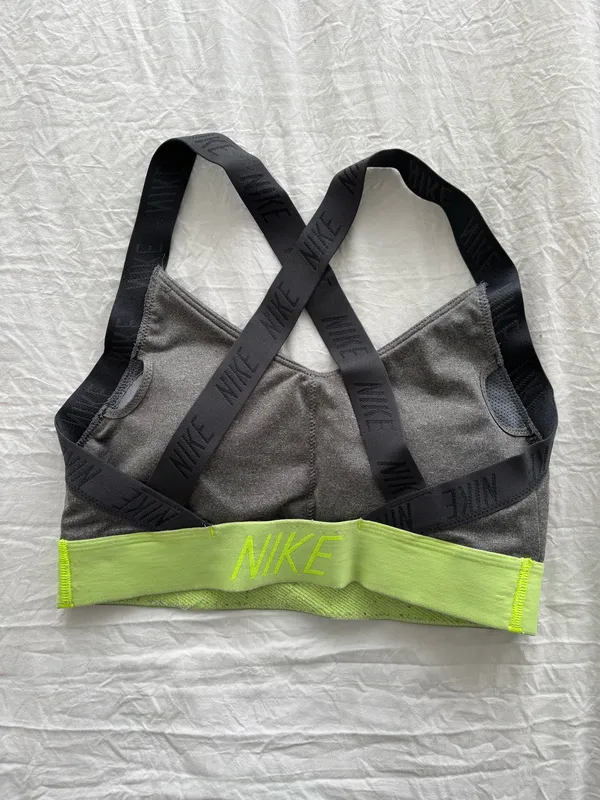 Nike Dri-Fit Gray & Neon Yellow Sports Bra - Image 2