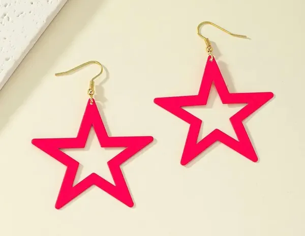 Rose Red Retro Bold Enameled Vintage Star Drop Earrings - Image 2