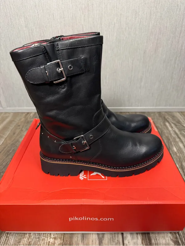 PIKOLINOS Black Leather Mid-Calf Buckle Combat Boots Size 41=US Size 9.5-10 - Image 8